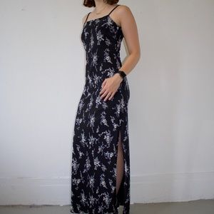 Vintage Black Floral Maxi Dress Size Medium